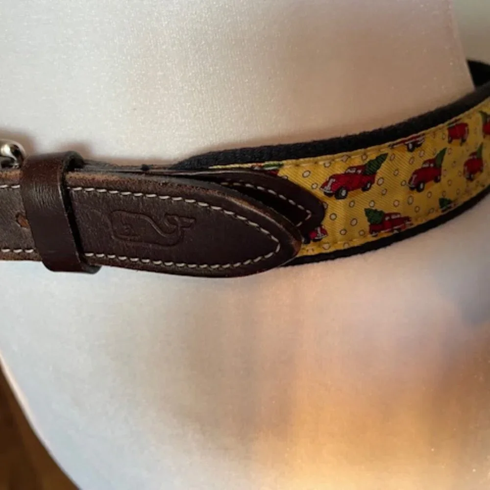 VINEYARD VINES Red Truck Christmas Tree Leather Fabric Canvas Belt 28